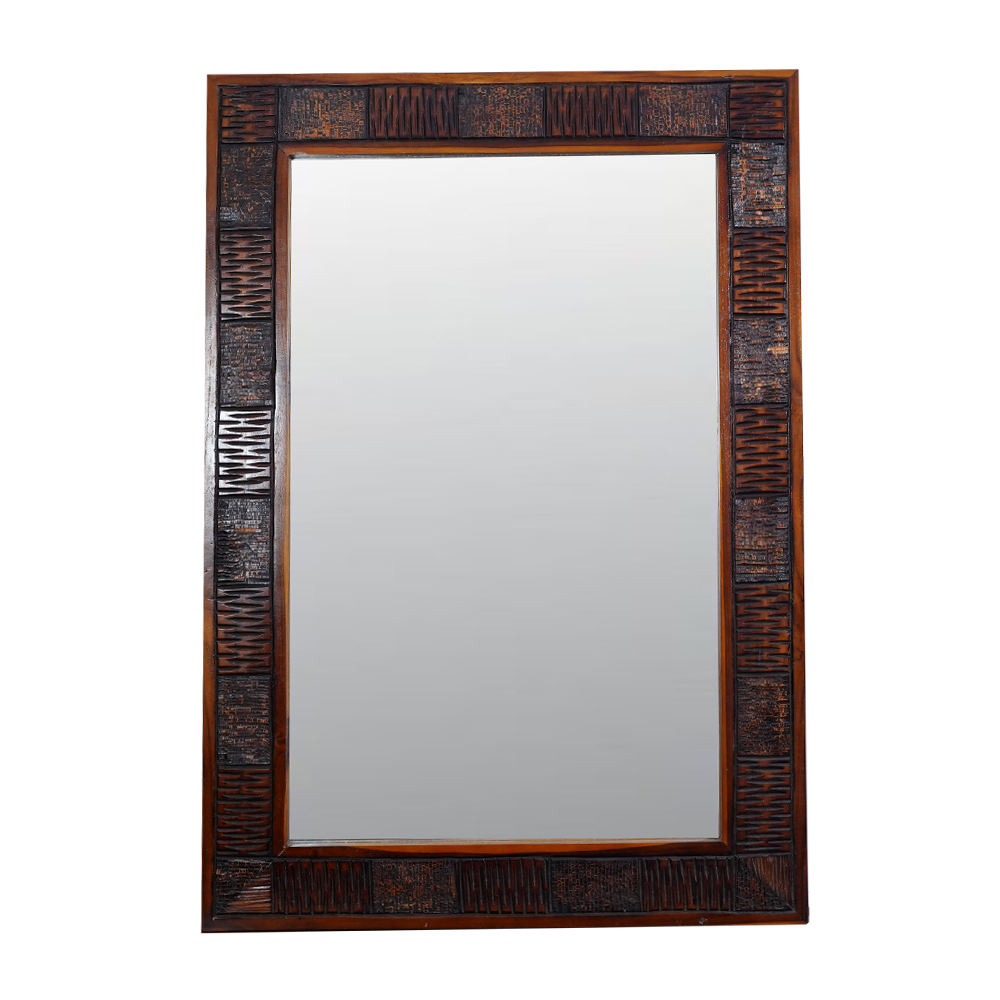 Square Dark Finish Mirror in Imported Teak