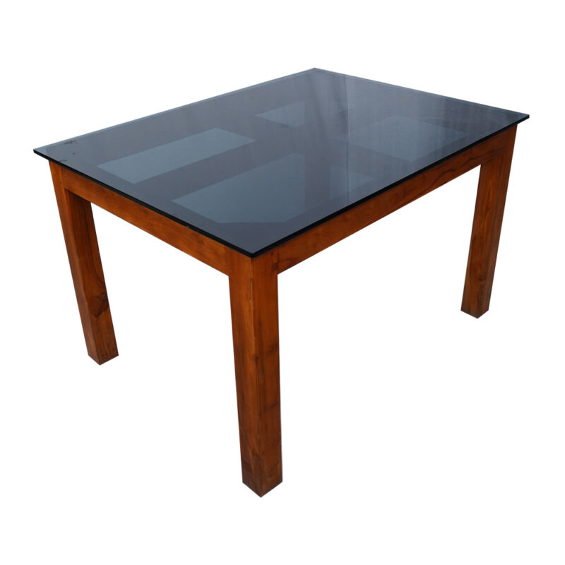 Dining Table 6 Seater with Glass Top in Teak Wood