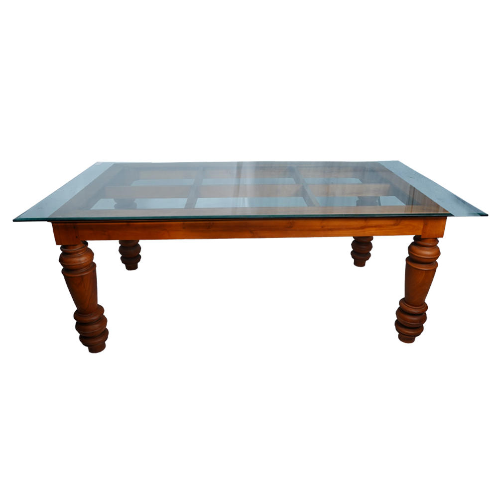 Dining Table Heavy (with Glass Top) in Teak Wood
