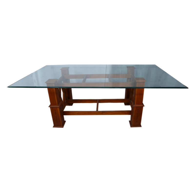 Dining Table Panel Heavy with Glass Top in Teak Wood