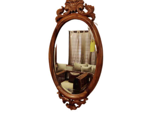 Oval Mirror with Carvings in Imported Teak