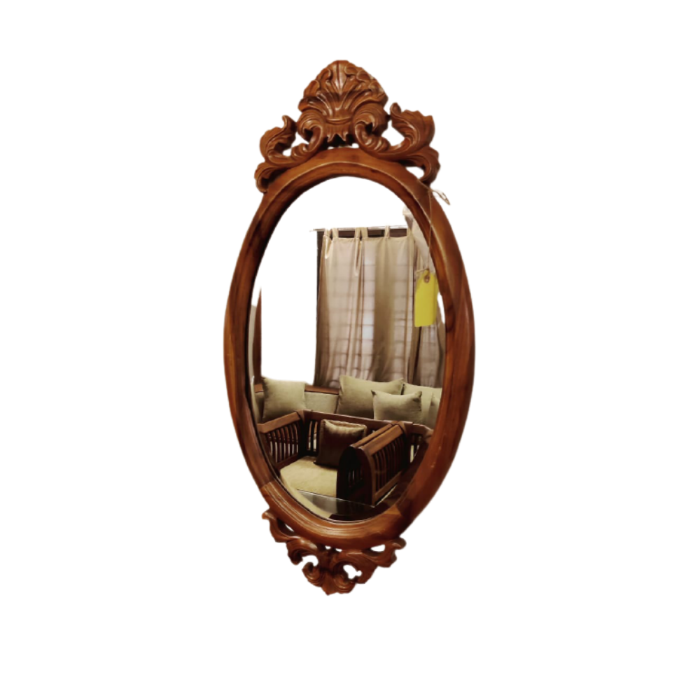Oval Mirror with Carvings in Imported Teak