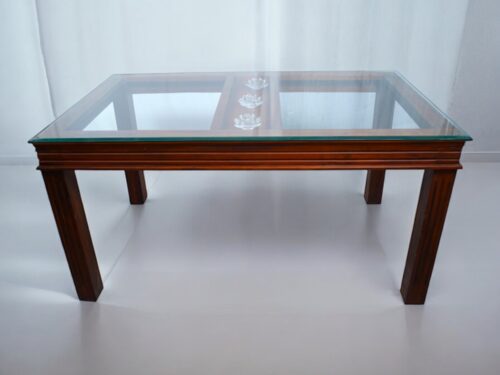 Amaze Plain Glass Top Dining Table in Teak Wood