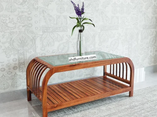 Arch Teapoy with Glass Top in Teak Wood