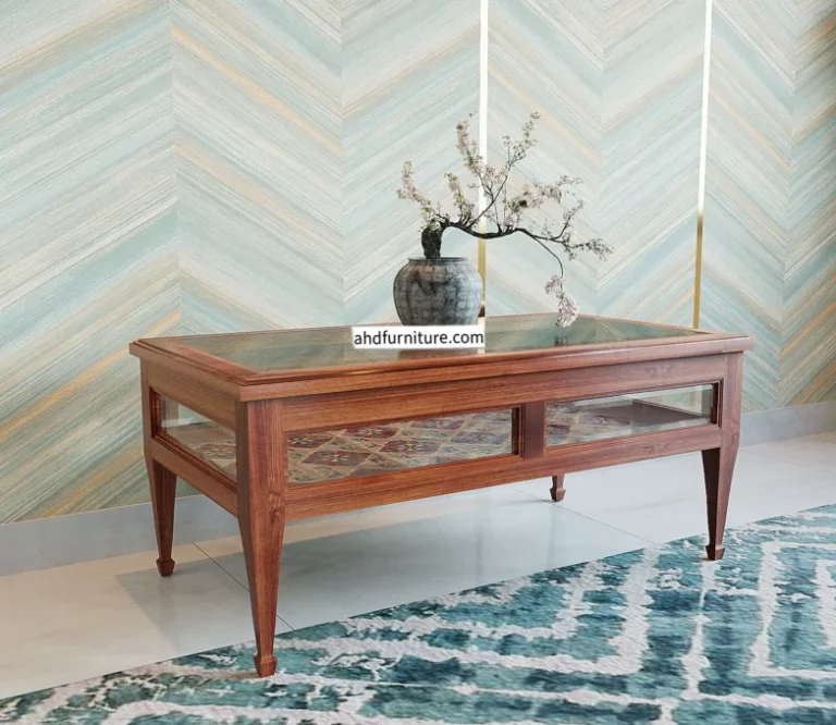 Showcase Teapoy with Tile and Glass Top in Teak Wood