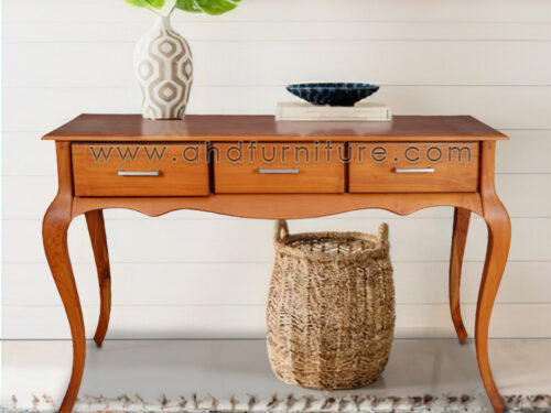Console Table with 3 Drawers with Bend Leg in Imported Teak