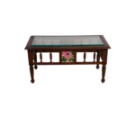 Teapoy Tile with Cane Work and Glass Top in Teak Wood