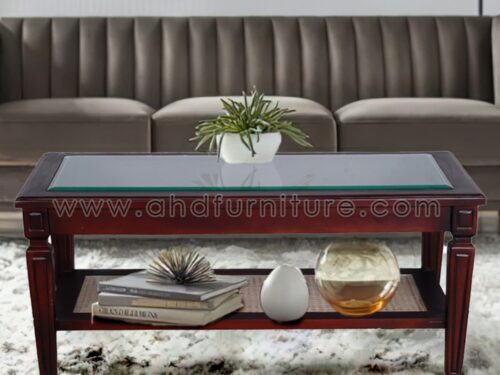 Teapoy Base Cane Work with Glass Top in Mahogany Wood