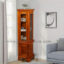 Corner mini wooden glass shelf design in Teak Wood