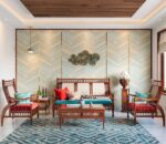 Heritage Teak Wooden Cane Sofa, Fabric Upholstery, High Density Spring Cushion, Handcrafted, Termite Resistant - Image 2