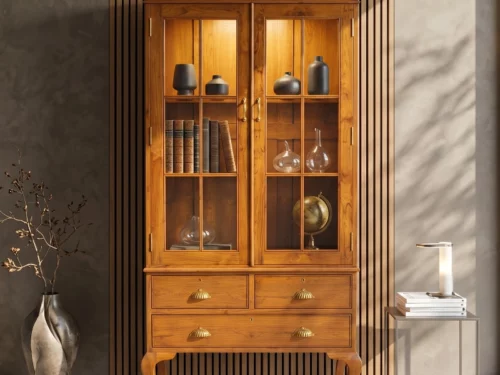 Heritage Wooden Book Shelf With Drawer In Teak Wood
