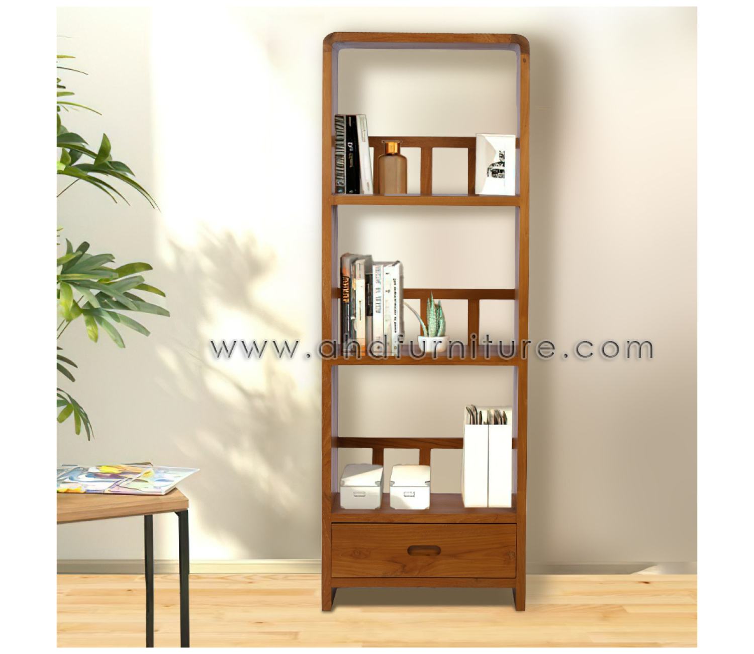 Oval Wooden Book Shelf in Teak Wood