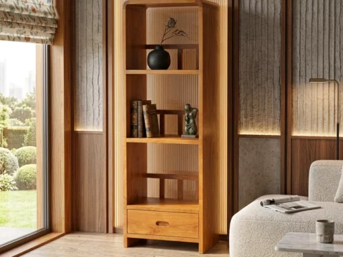Oval Wooden Book Shelf In Teak Wood 2