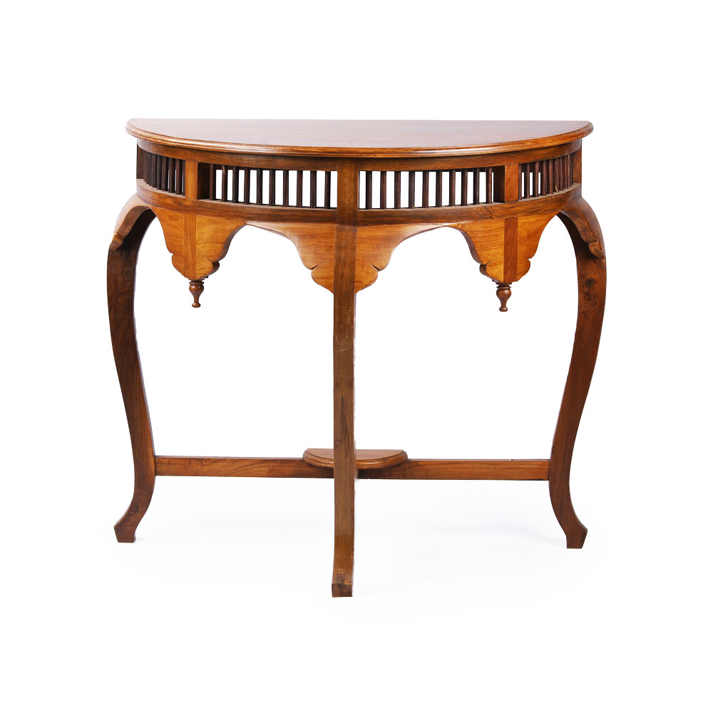 Half Round Console Table with Rosewood Grill Work in Teak Wood