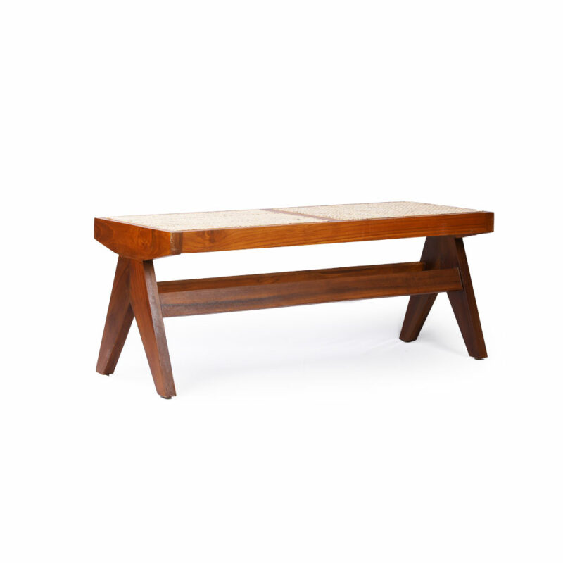 Triangle Legs Cane Dining Bench in Teak Wood