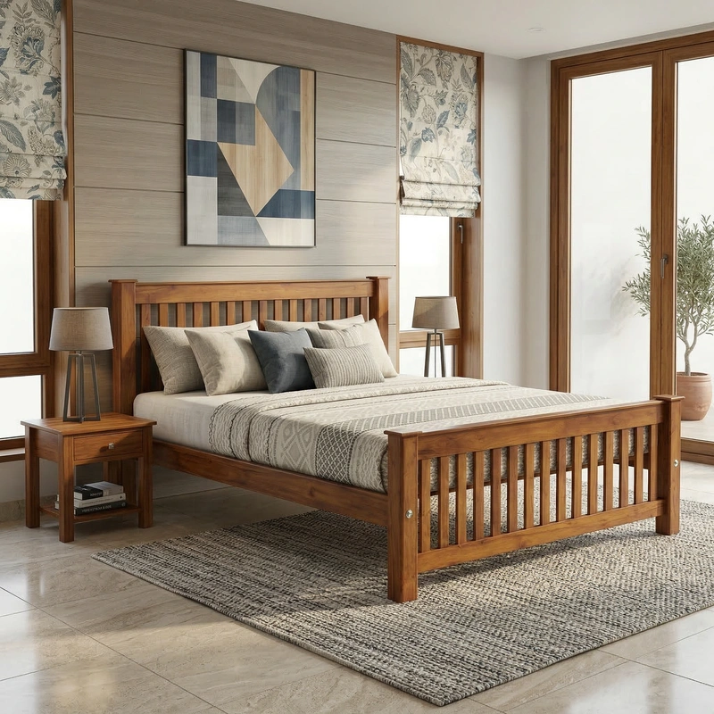 Reaper Queen Size Bed Without Storage in Teak Wood