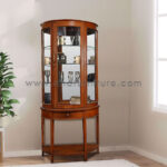 Showcase Round Bend Glass Crockery Shelf in Teak Wood