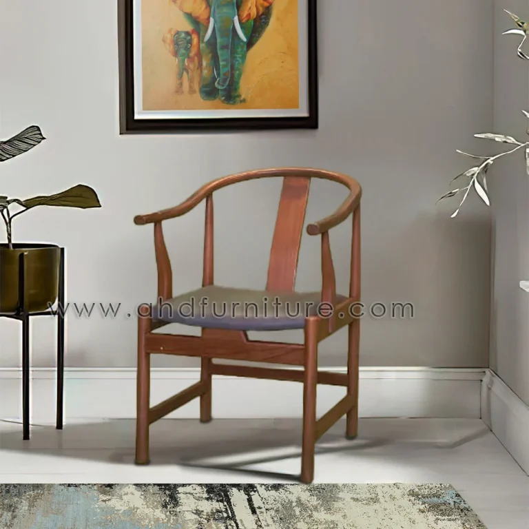 Tub Chair with Leather in Teak Wood