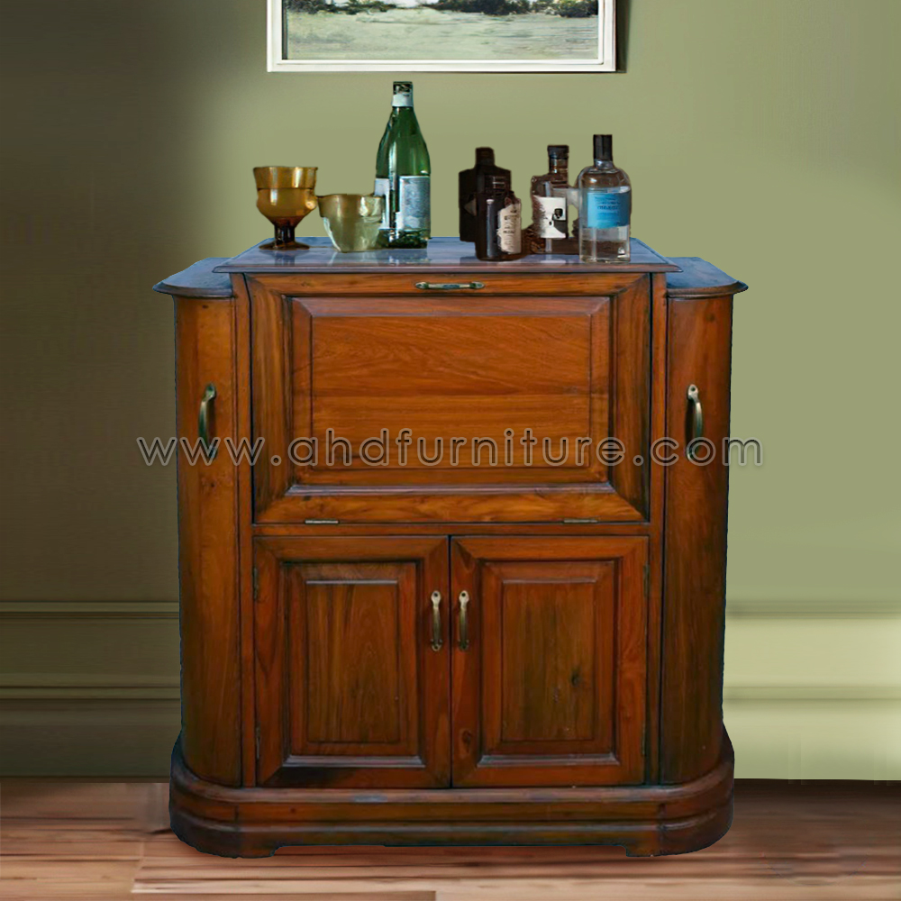 Wooden Bar Cabinet With Top Open in Teak Wood