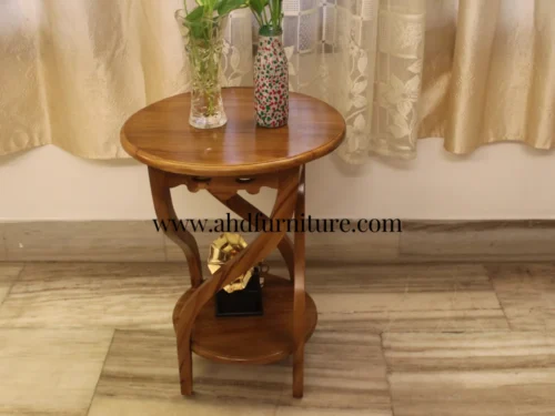 Round Small Size Telephone Stand in Imported Teak