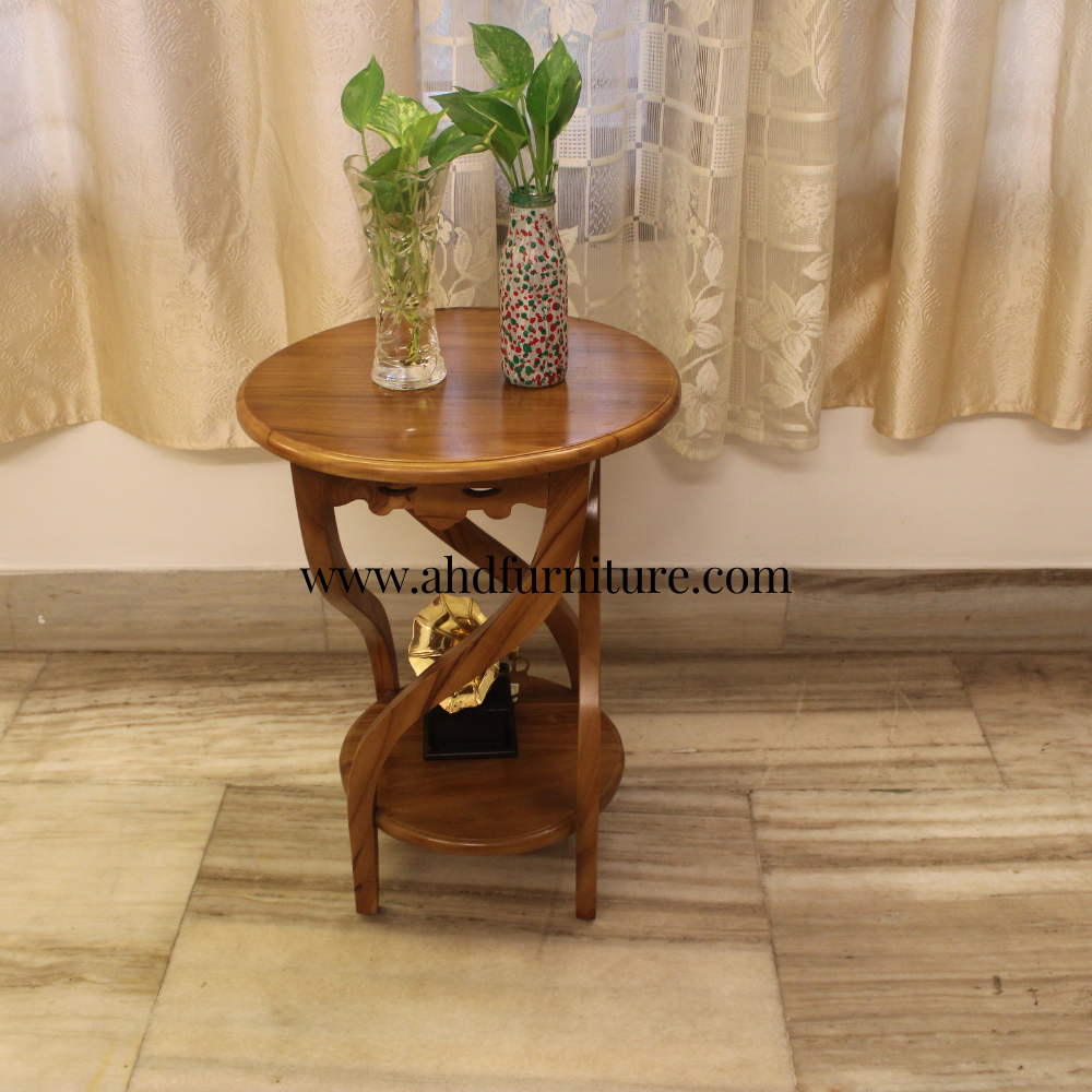 Round Small Size Telephone Stand in Imported Teak