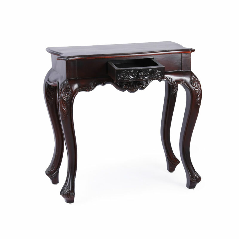 Hellena Flower Carved Console Table in Mahogany