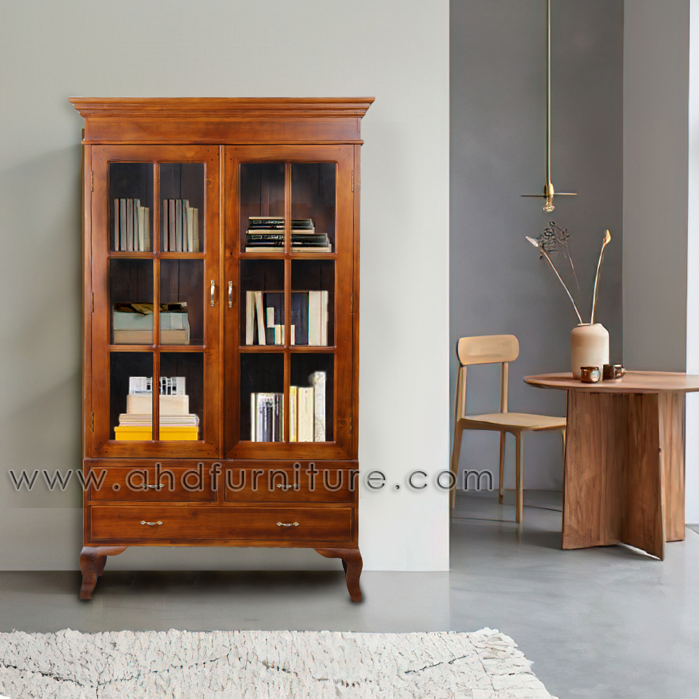 Oxford Book Shelves ( Glass Display Cabinet ) in Teak wood
