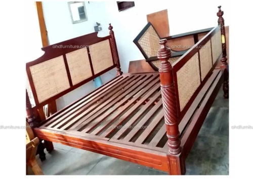 Head Closed Cane work Queen Size Bed in Teak Wood
