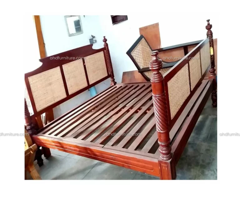 Head Closed Cane work Queen Size Bed in Teak Wood