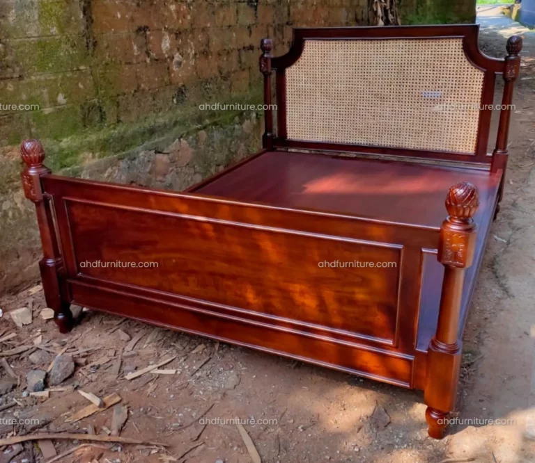Hole Cane work Queen Size Bed in Teak Wood