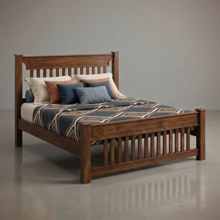 N3 Wooden Queen Size Bed In Teak Wood Without Storage 4