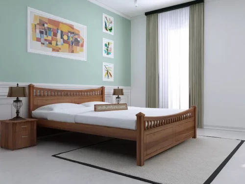 N4 Modern Teak Wood Queen Size Bed without storage