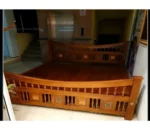 Simple Kadachil work with Tile Queen Size Bed in Teak Wood