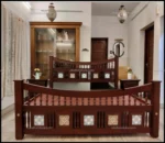 Simple Kadachil work with Tile Queen Size Bed in Teak Wood