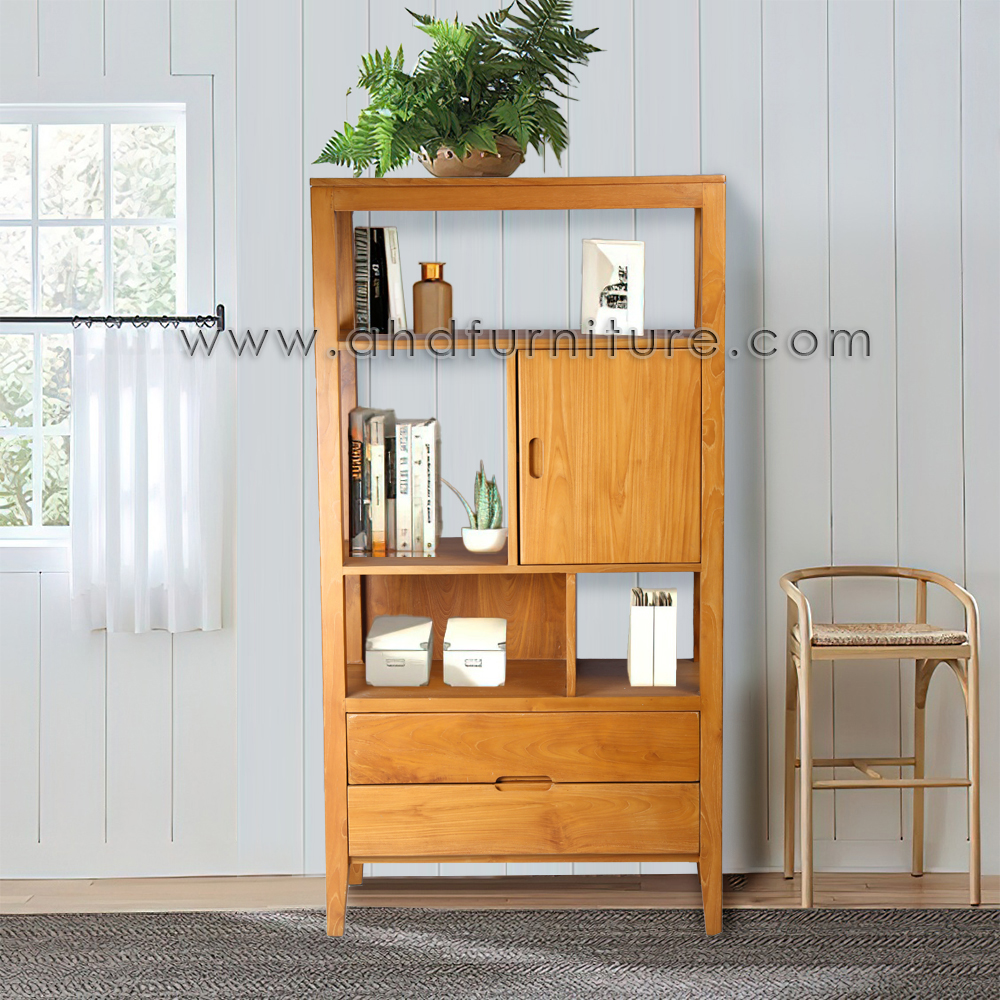 Wooden Book Shelf Display Unit In Imported Teak Wood