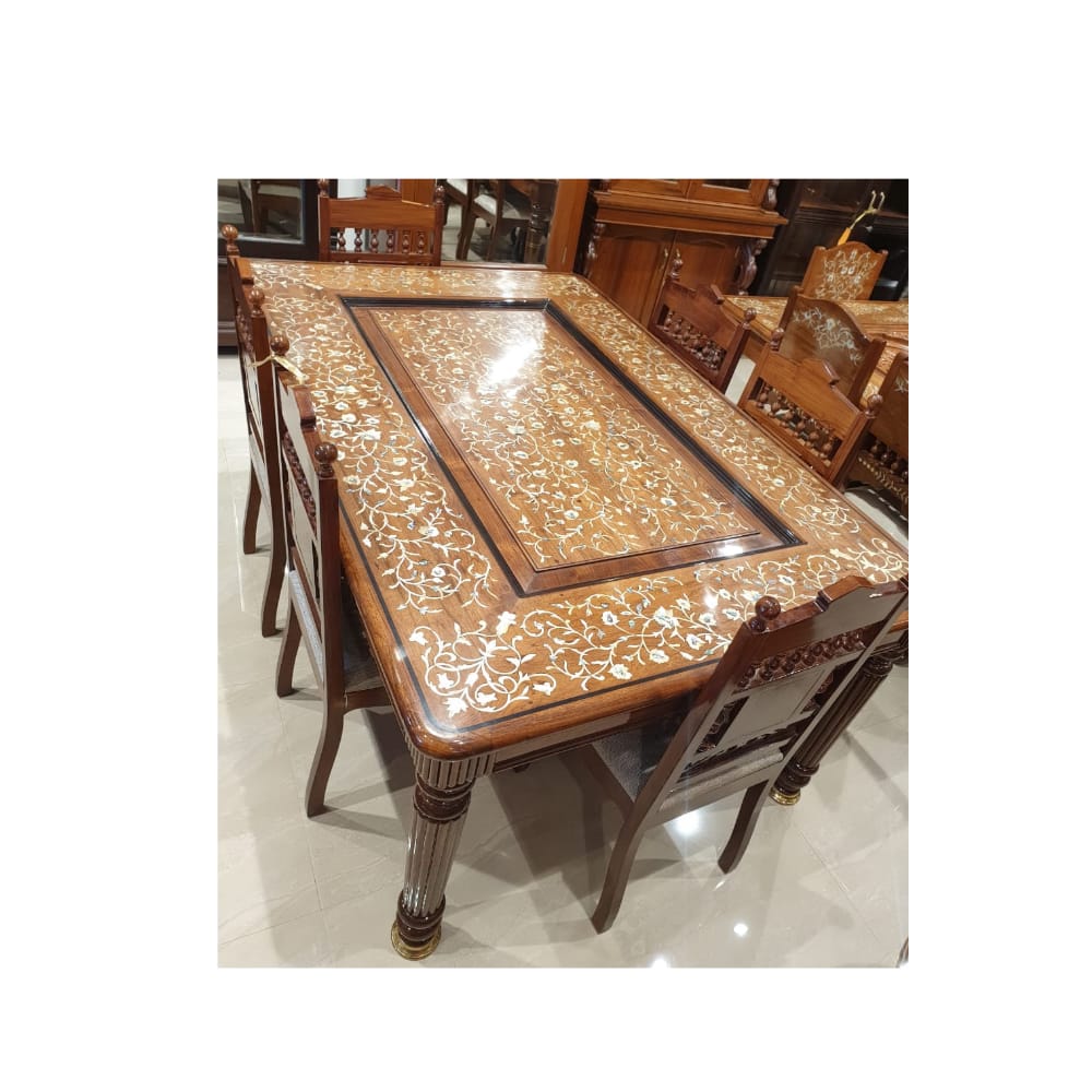 Mother of Pearl inlay Work Dining Table in Teak Wood