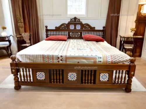 Head Kadachil Work with Tile Double Size Bed in Rosewood