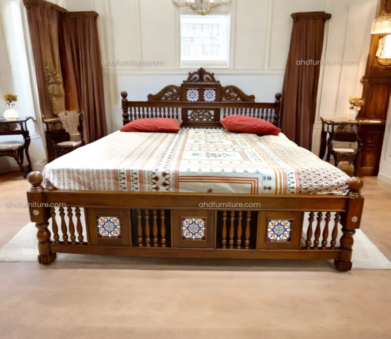 Head Kadachil Work with Tile Double Size Bed in Rosewood