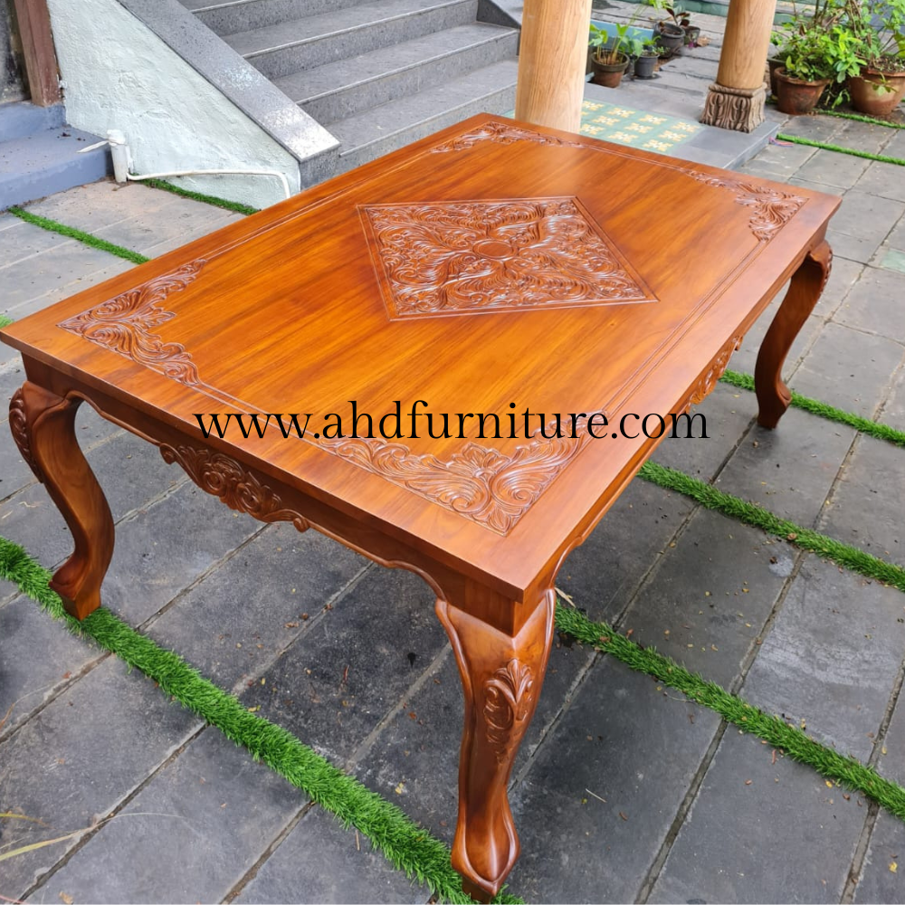 Wooden Top Carving Works Dining Table in Teak Wood