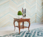 Heritage Side Table Bend Legs Hole Cane Work in Teak Wood