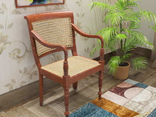 Traditional Chair with Cane Work in Teak Wood