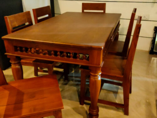 Wooden Top Kadachil Dining Table Set in Teak Wood