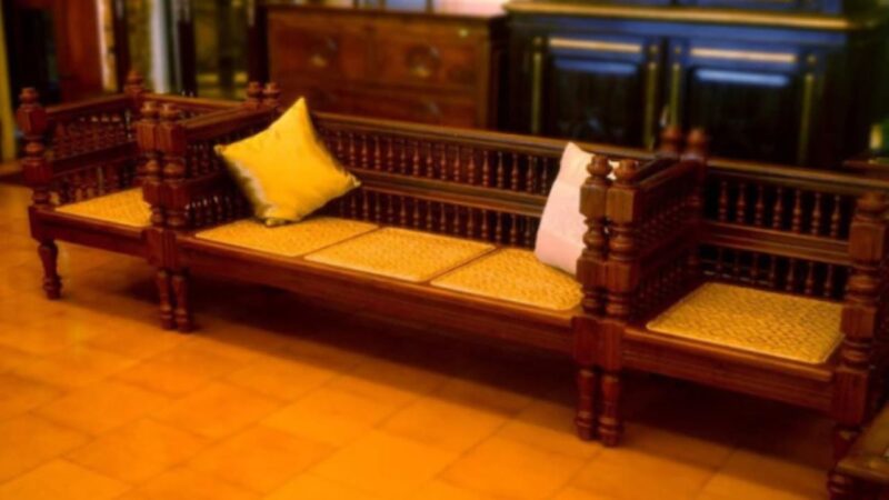 Royal Turns Cane Base Sofa Set In Teak Wood