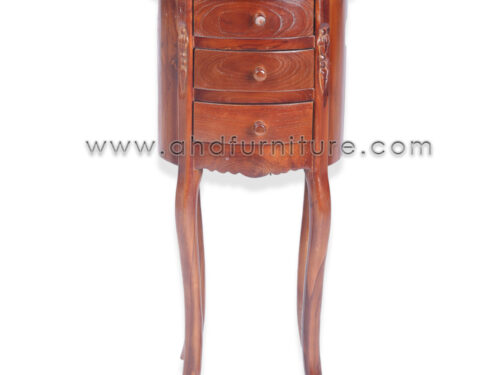 Round Stand with 3 Drawers in Imported Teak