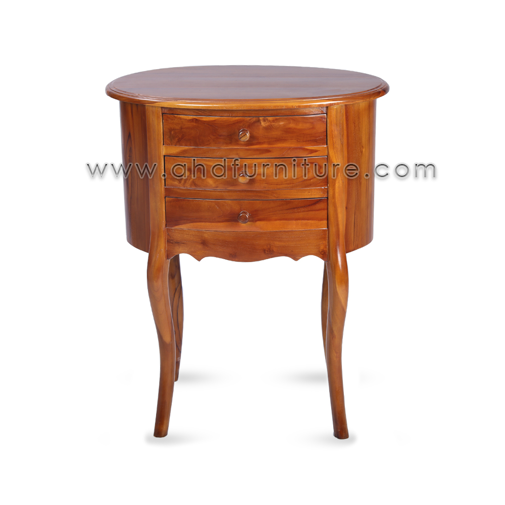 Oval 3 Drawers Console Table in Imported Teak
