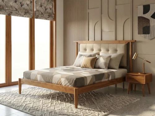 Forte Wooden Queen Size Bed In Teak Wood 8