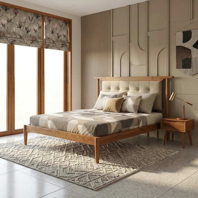Forte Wooden Queen Size Bed In Teak Wood 8
