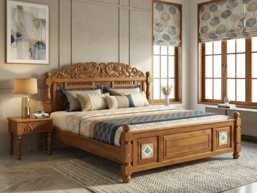 Jasmine Wooden Queen Size Bed In Teak Wood 11 1