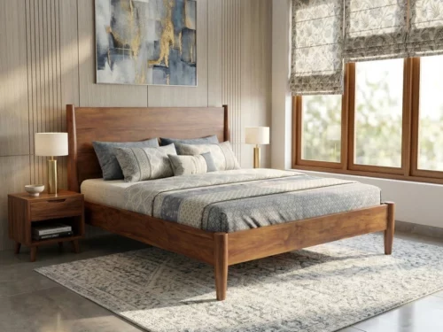 Roma Wooden King Size Bed in Teak Wood In Interior