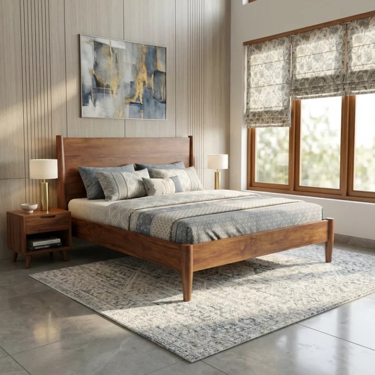 Roma Wooden King Size Bed in Teak Wood In Interior